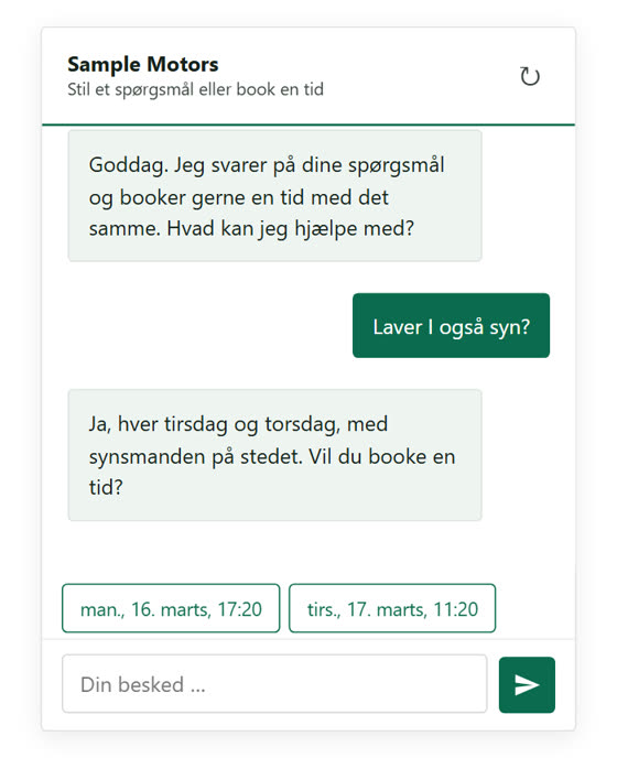 AI-chatbot og tidsbestilling