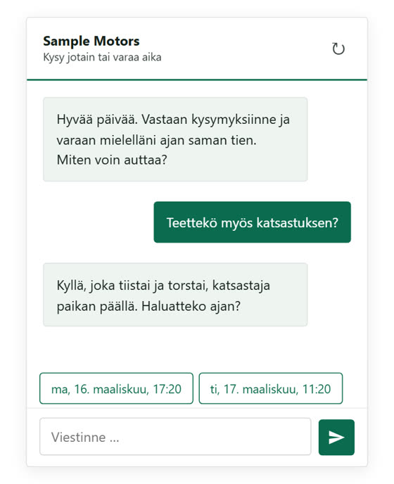 Tekoälychatbot ja ajanvaraus