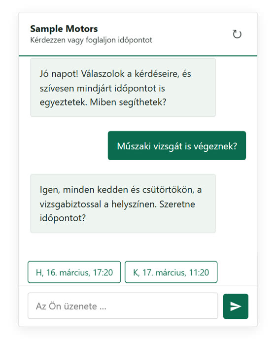 MI-chatbot és időpontfoglalás