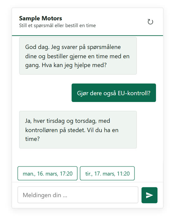 KI-chatbot og timebestilling