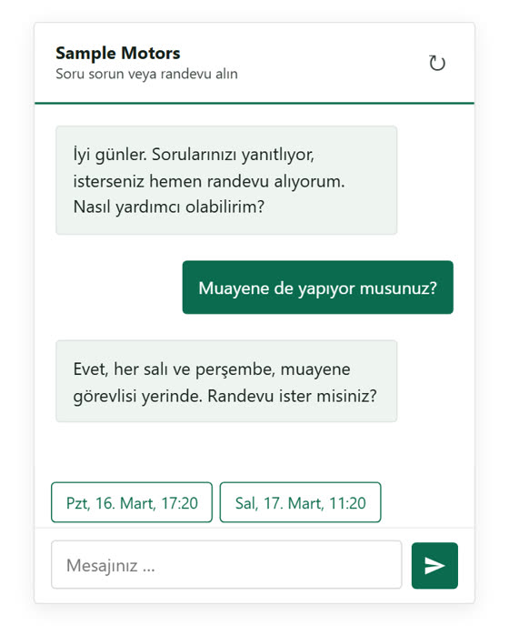 YZ sohbet botu ve randevu alma