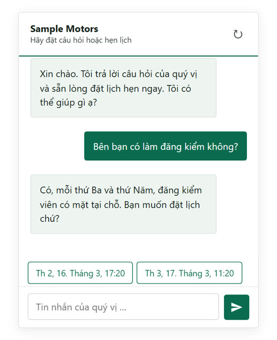 Chatbot AI và đặt lịch hẹn