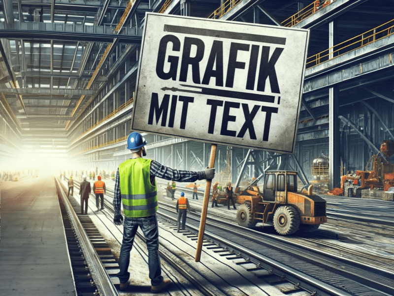 Ein Bild eines Bauarbeiters mit einem Schild mit dem Text "Grafik mit Text"