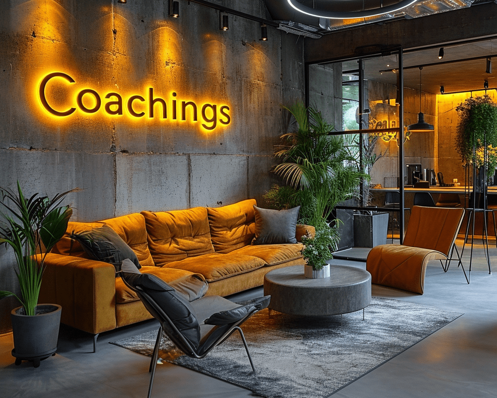 Ein Bild eines Wohnraums mit dem Text: "Coaching"