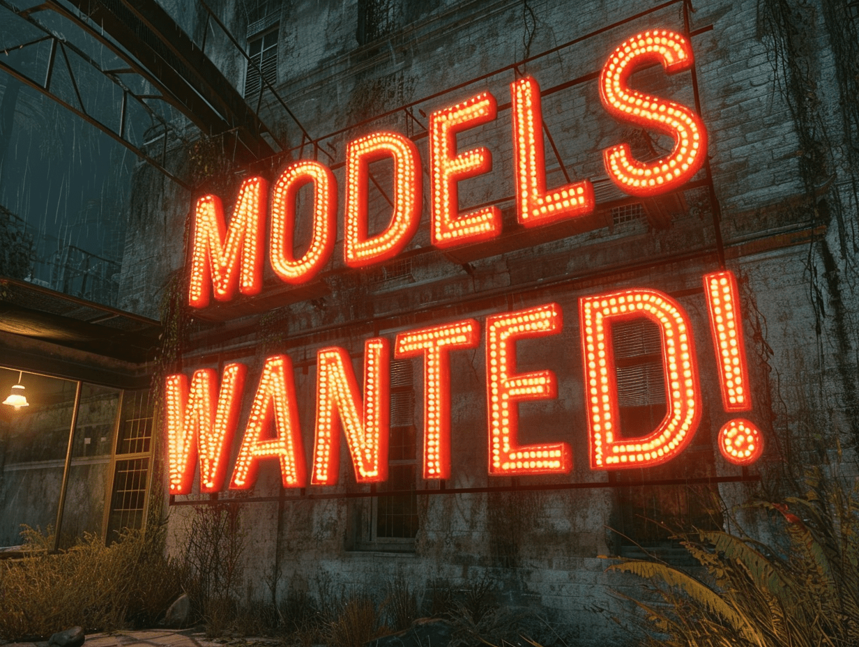Bild mit dem Text: "Models Wanted" (Deutsch: "Models gesucht")