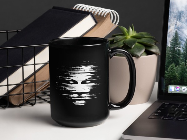 Das Hackerportrait - Schwarze glänzende Tasse