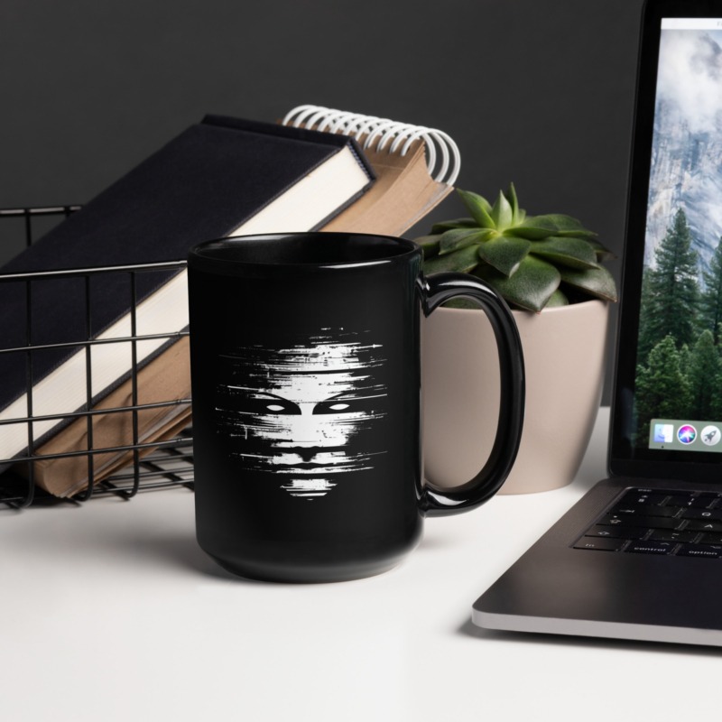 Das Hackerportrait - Schwarze glänzende Tasse