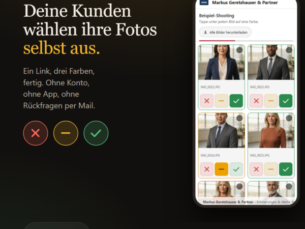 Ratelight Plus: Kunden wählen ihre Fotos per Link mit Grün, Gelb oder Rot aus