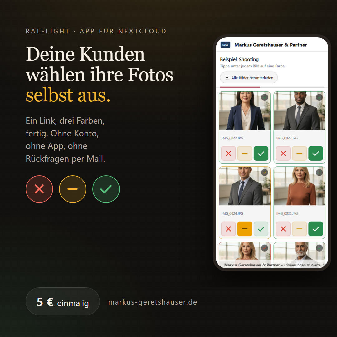 Ratelight Plus: Kunden wählen ihre Fotos per Link mit Grün, Gelb oder Rot aus